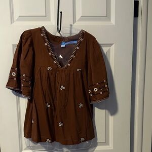 Old Navy Brown Embroidered Blouse
